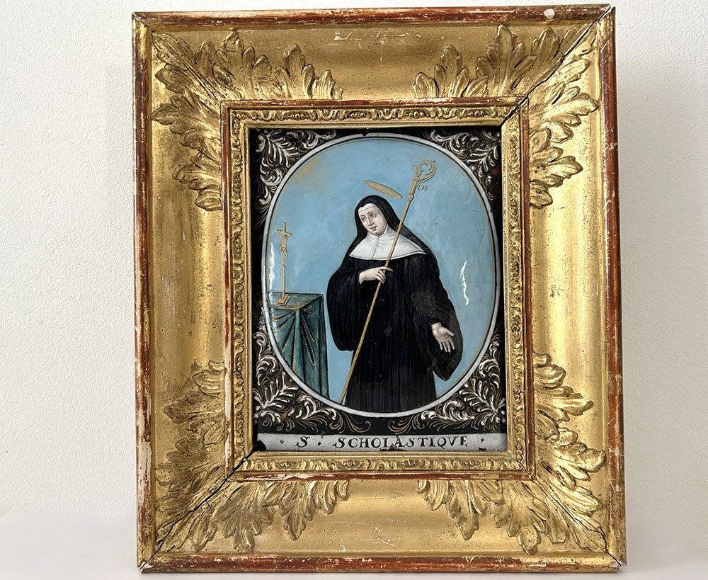 Plaque ovale émail Jacques Laudin Limoges portrait Sainte Scholastique 17è