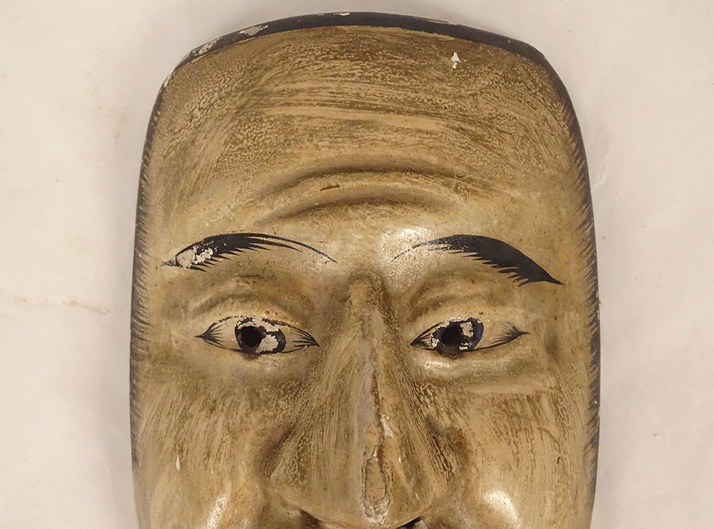 Masque nô théâtre bois polychrome homme démon Gigaku Obeshimi Japon XIXème-photo-3