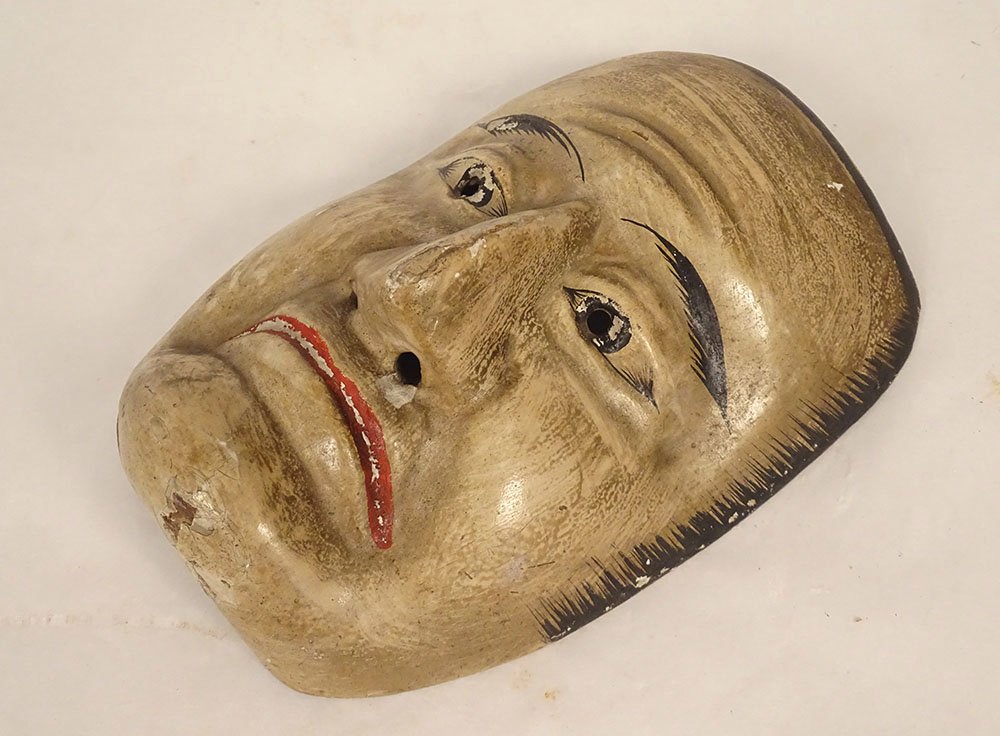 Masque nô théâtre bois polychrome homme démon Gigaku Obeshimi Japon XIXème-photo-1