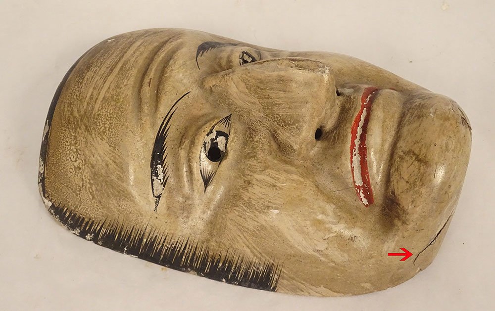 Masque nô théâtre bois polychrome homme démon Gigaku Obeshimi Japon XIXème-photo-2