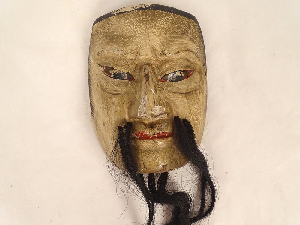 Masque nô théâtre bois polychrome démon Gigaku Obeshimi Japon XIXè siècle-photo-2