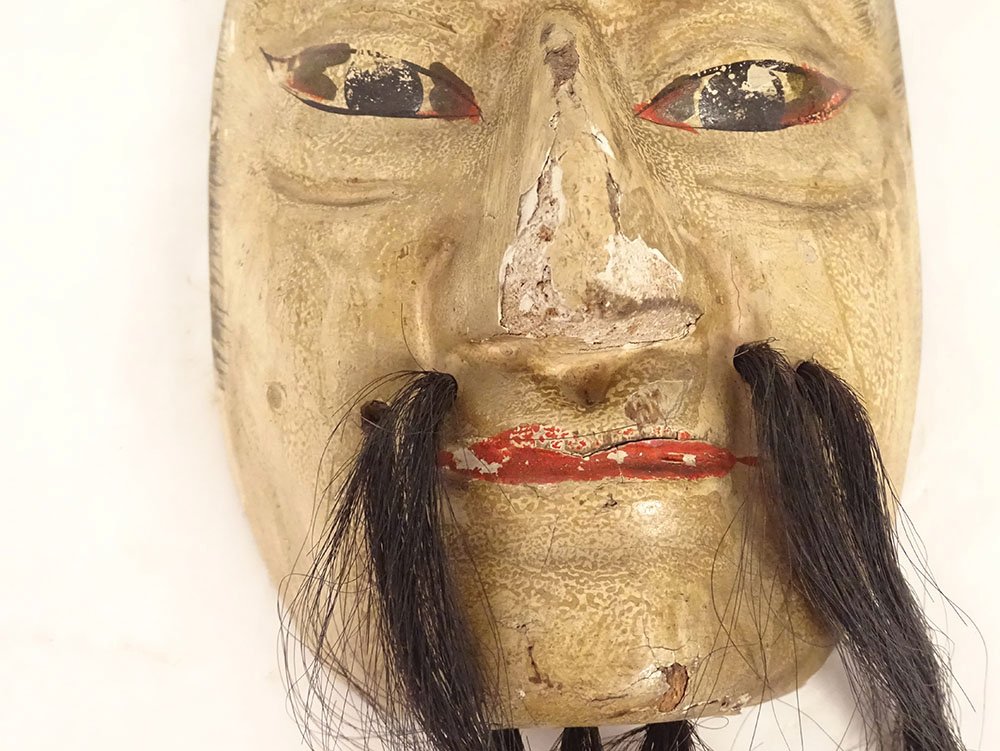 Masque nô théâtre bois polychrome démon Gigaku Obeshimi Japon XIXè siècle-photo-4
