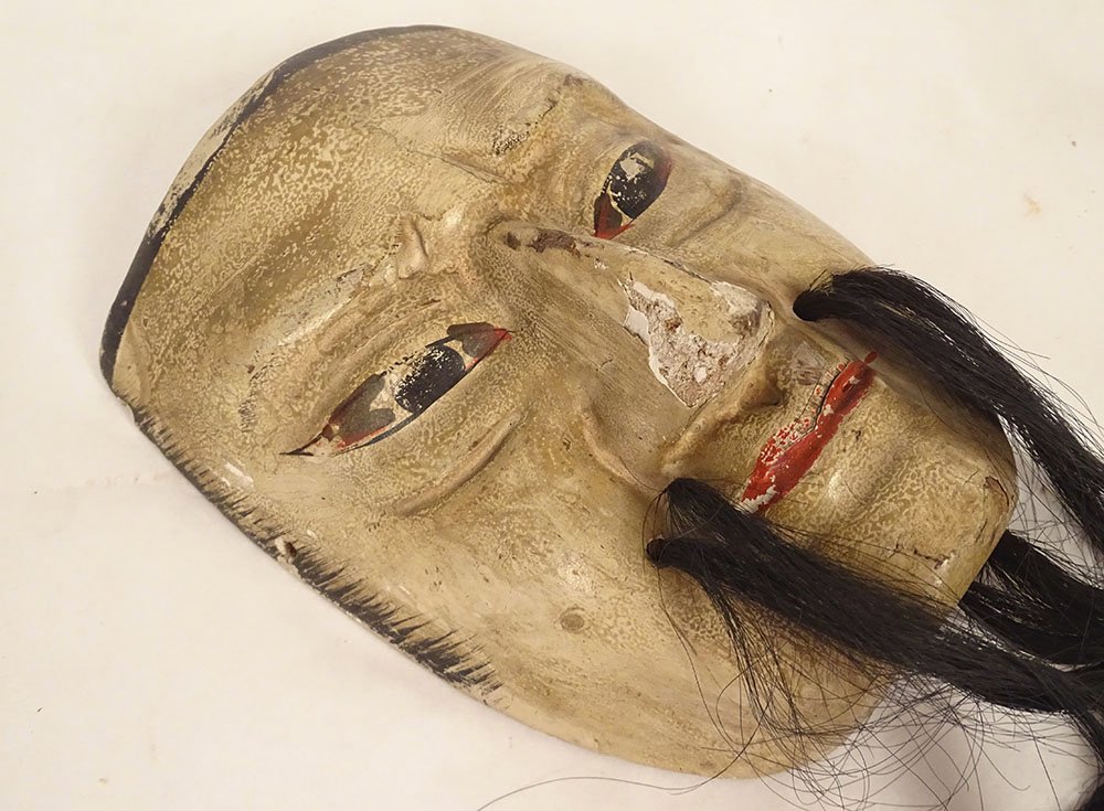 Masque nô théâtre bois polychrome démon Gigaku Obeshimi Japon XIXè siècle-photo-1