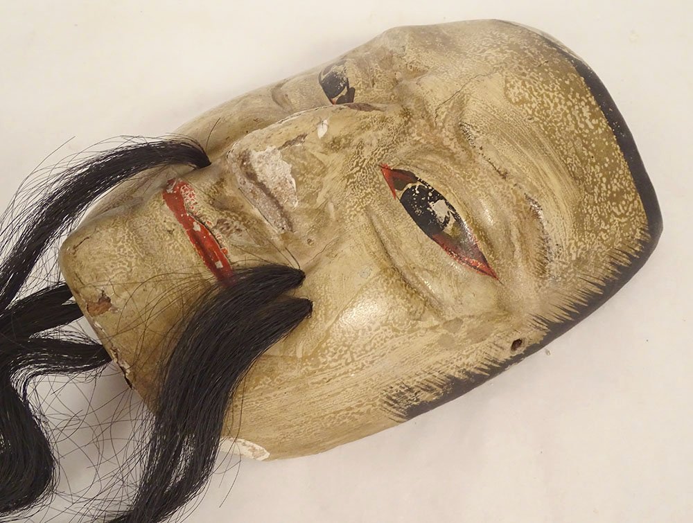 Masque nô théâtre bois polychrome démon Gigaku Obeshimi Japon XIXè siècle-photo-2