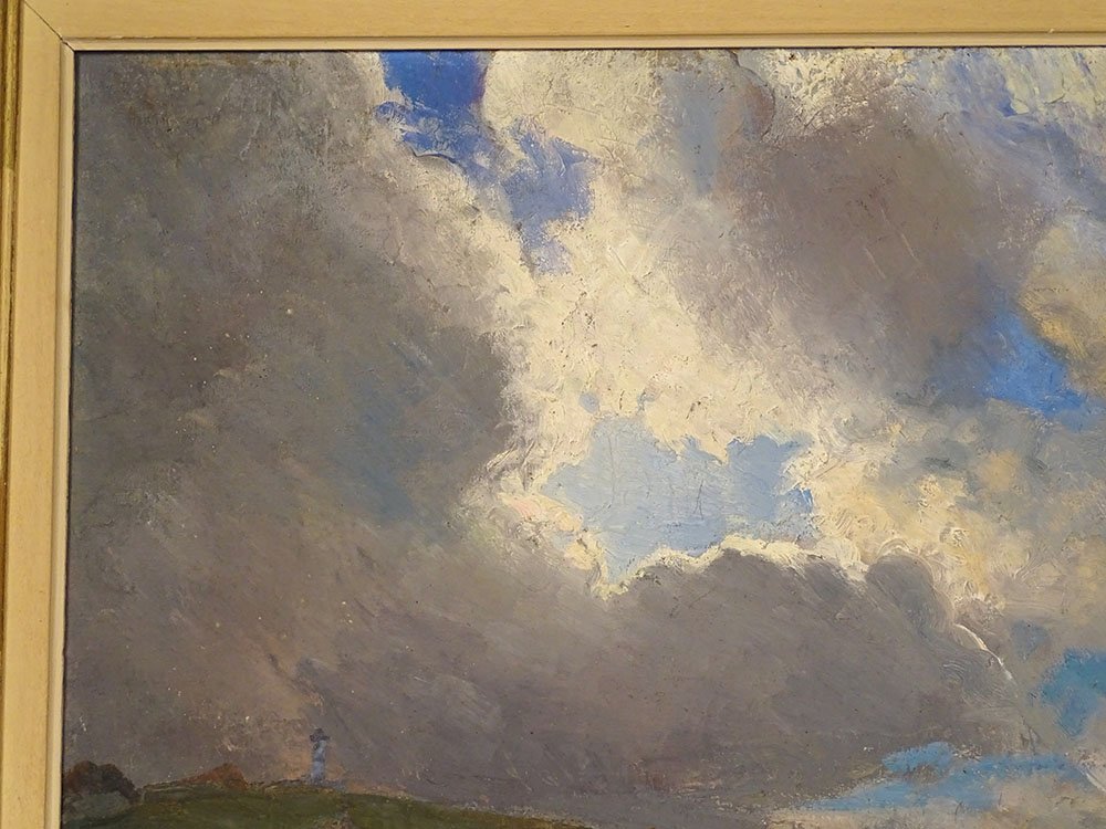 Hst Painting: Seascape By Pm Colat, Seaside Landscape In Brittany, Cliffs, Lighthouse, 20th Century-photo-3
