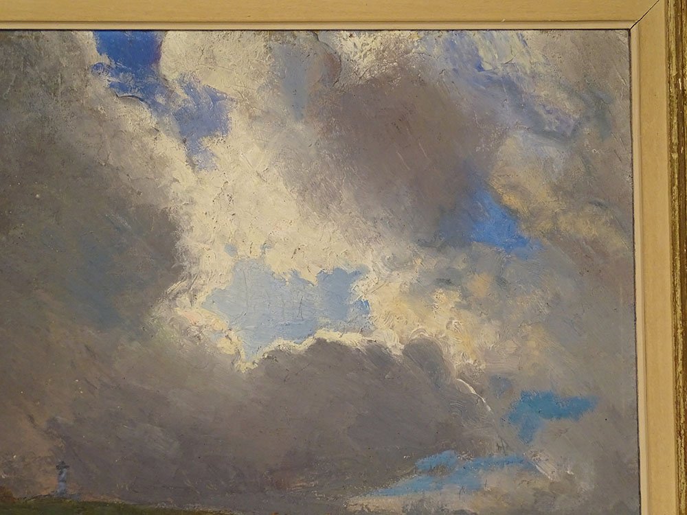 Hst Painting: Seascape By Pm Colat, Seaside Landscape In Brittany, Cliffs, Lighthouse, 20th Century-photo-4