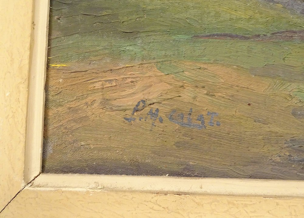 Hst Painting: Seascape By Pm Colat, Seaside Landscape In Brittany, Cliffs, Lighthouse, 20th Century-photo-5