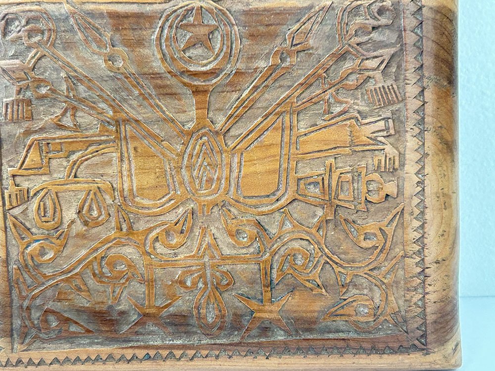 Tabatière turque ottomane bois sculpté mosquée trophée d'armes étoiles XIXè-photo-4