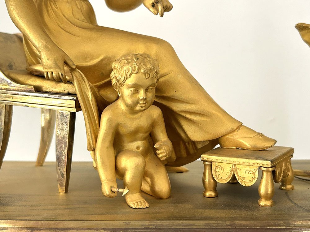 Pendule Empire bronze doré Vénus Cupidon aveugle Antéros Renaux Paris XIXè-photo-4