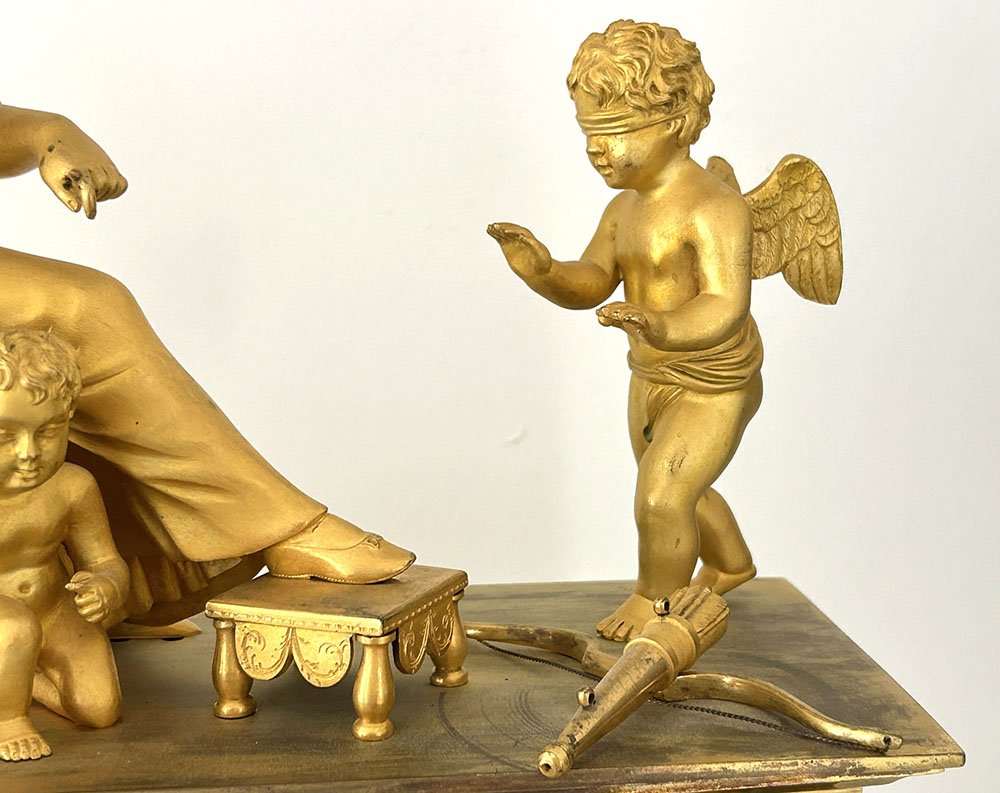 Pendule Empire bronze doré Vénus Cupidon aveugle Antéros Renaux Paris XIXè-photo-1