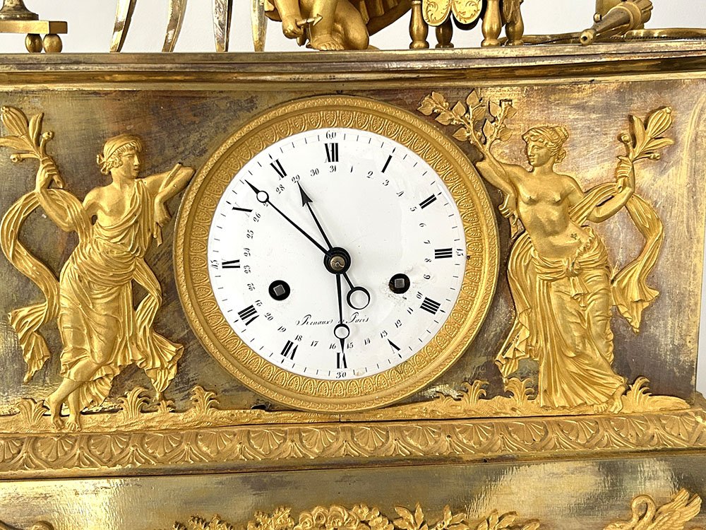 Pendule Empire bronze doré Vénus Cupidon aveugle Antéros Renaux Paris XIXè-photo-2