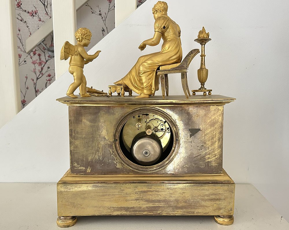 Pendule Empire bronze doré Vénus Cupidon aveugle Antéros Renaux Paris XIXè-photo-7