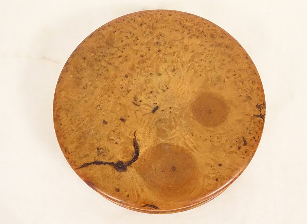 Round Elm Burl Box With Bronze Medal Depicting Emperor Napoleon I, By Gayrard, 19th Century-photo-6
