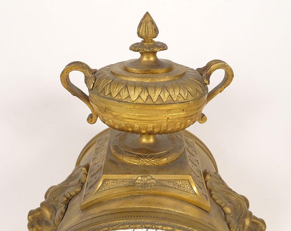 Louis XVI-style Gilded Bronze Clock With Lion-muzzle Cups By Gorini, Napoleon III Period, 19th Century-photo-2