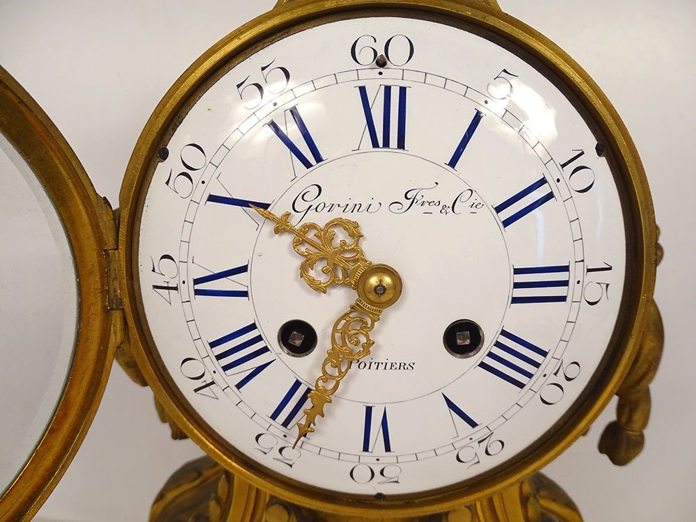 Louis XVI-style Gilded Bronze Clock With Lion-muzzle Cups By Gorini, Napoleon III Period, 19th Century-photo-3