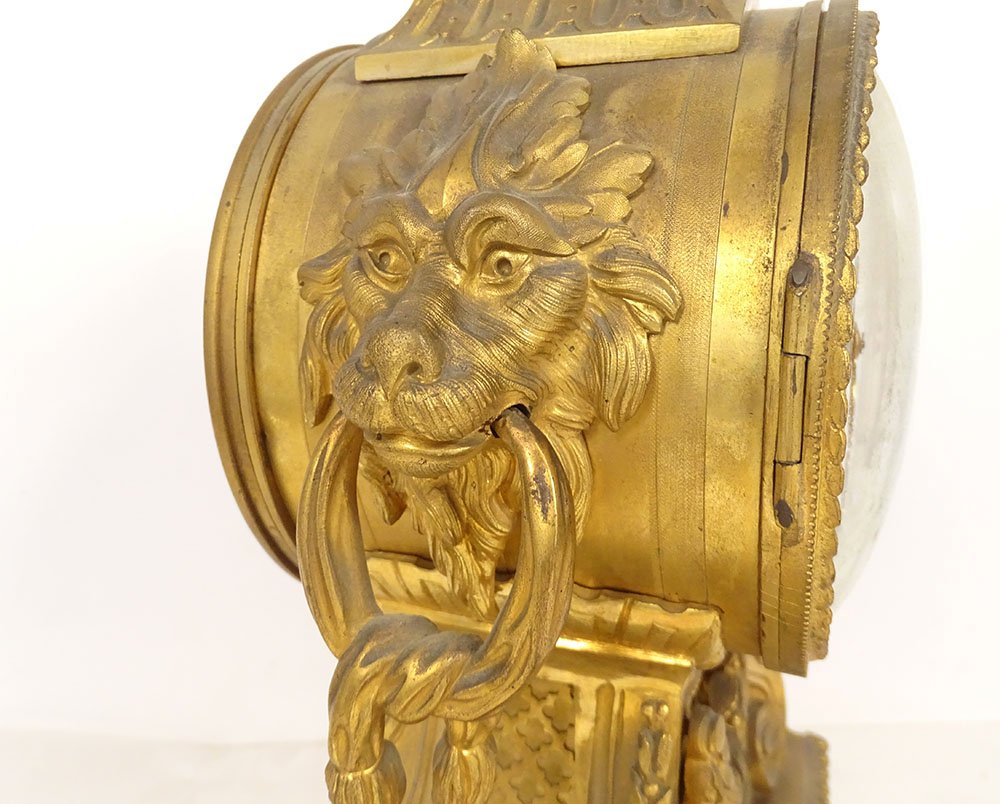 Louis XVI-style Gilded Bronze Clock With Lion-muzzle Cups By Gorini, Napoleon III Period, 19th Century-photo-2