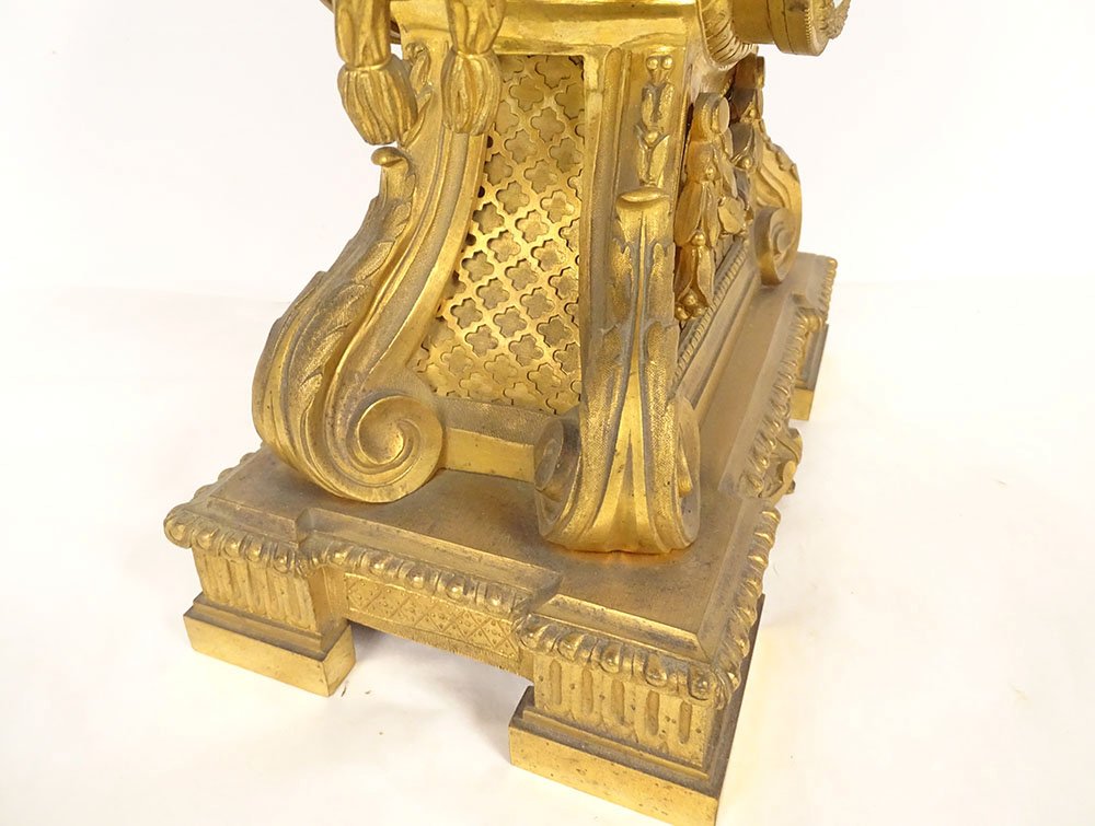 Louis XVI-style Gilded Bronze Clock With Lion-muzzle Cups By Gorini, Napoleon III Period, 19th Century-photo-3