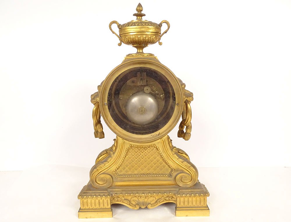 Louis XVI-style Gilded Bronze Clock With Lion-muzzle Cups By Gorini, Napoleon III Period, 19th Century-photo-5