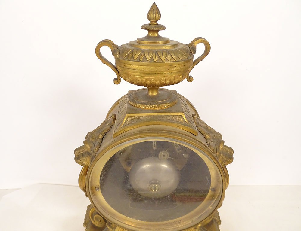 Louis XVI-style Gilded Bronze Clock With Lion-muzzle Cups By Gorini, Napoleon III Period, 19th Century-photo-8