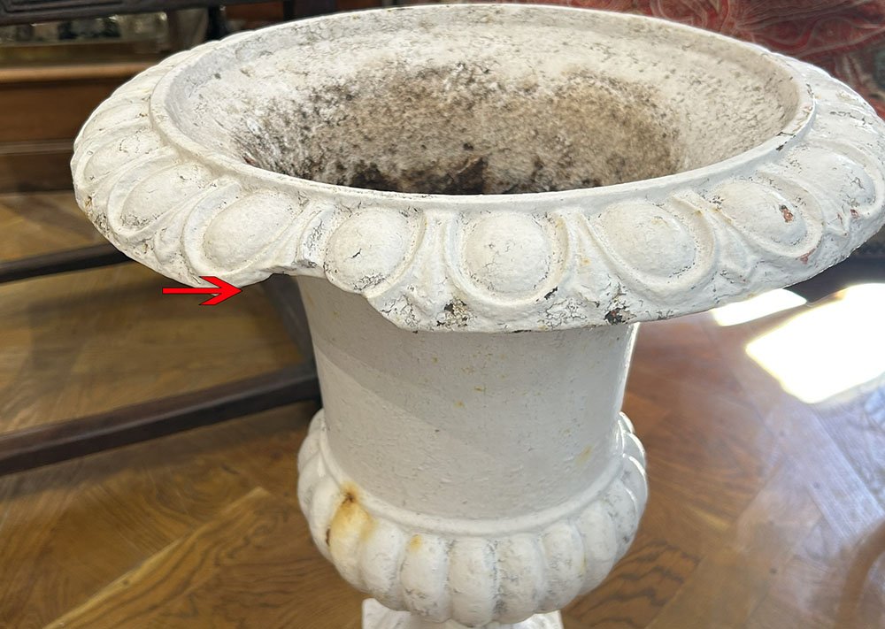 Pair Of Medici-style Cast-iron Vases, Painted, Garden Basins, 19th Century-photo-4