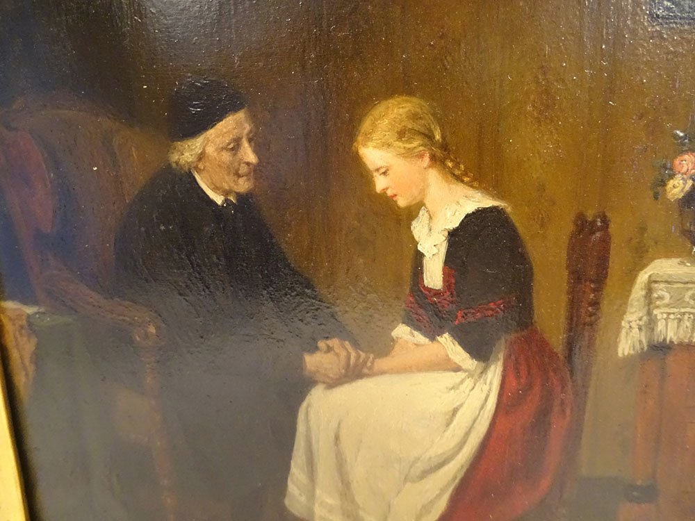 Hsp Emil Gottlieb Schuback, Scene: A Priest Advising A Woman, Interior, Germany, 19th Century-photo-2