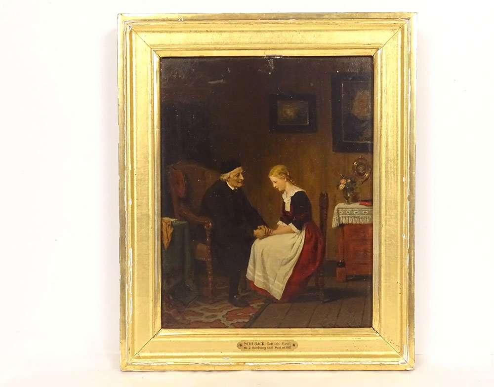 Hsp Emil Gottlieb Schuback, Scene: A Priest Advising A Woman, Interior, Germany, 19th Century