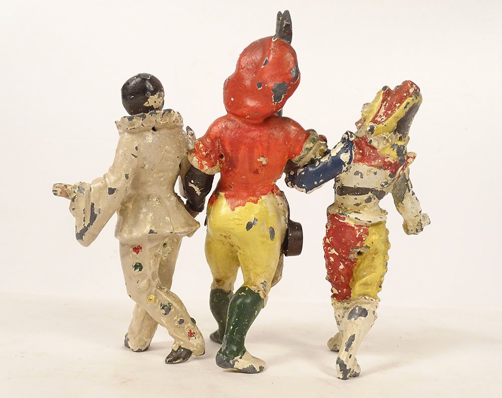 Small Group Sculpture Of Carnival Characters (pierrot), Polychrome Lead, 19th Century-photo-3