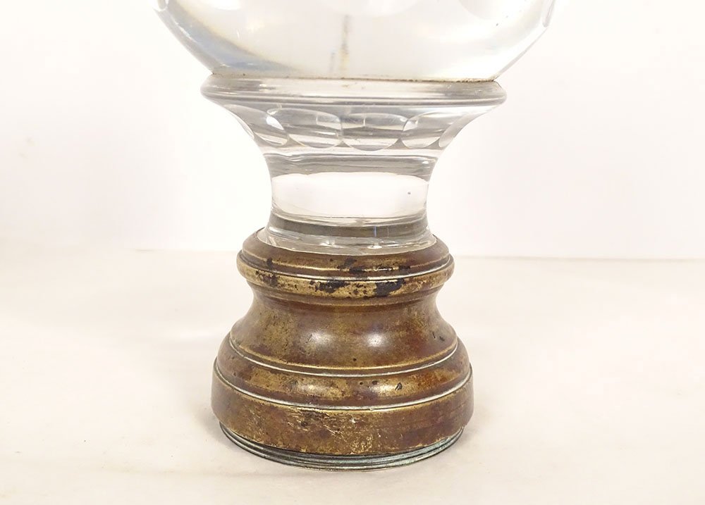 Boule d'escalier cristal taillé Baccarat laiton doré décoration XIXè siècle-photo-3