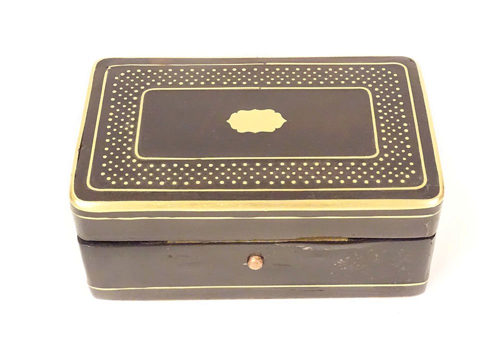 Petite boîte coffret bois noirci laiton doré Napoléon III XIXème siècle-photo-2