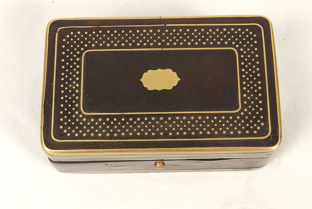 Petite boîte coffret bois noirci laiton doré Napoléon III XIXème siècle-photo-3
