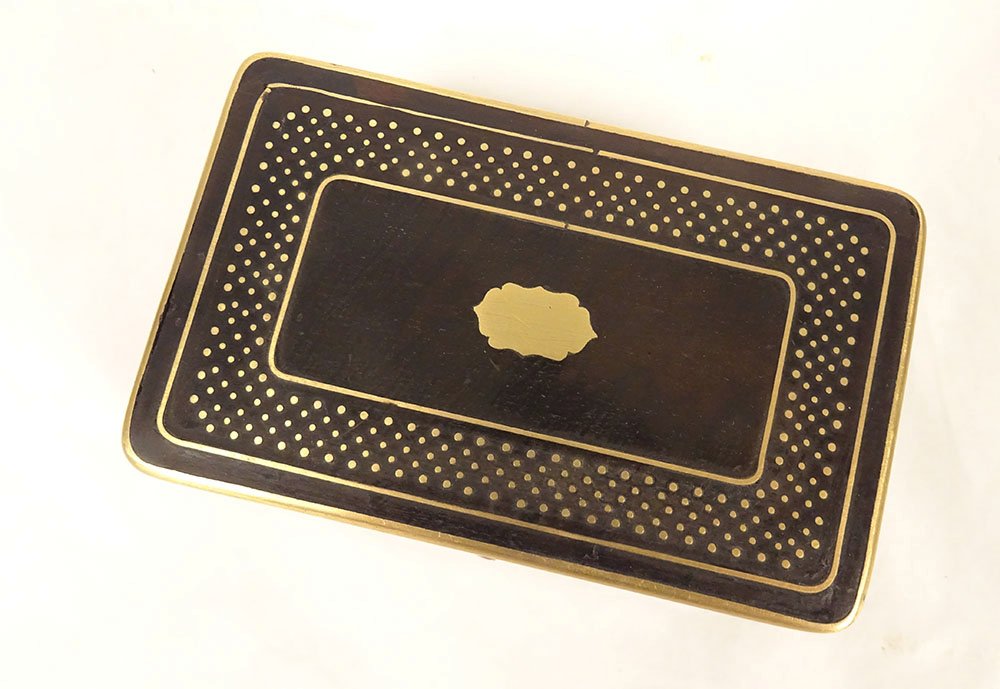 Petite boîte coffret bois noirci laiton doré Napoléon III XIXème siècle-photo-4