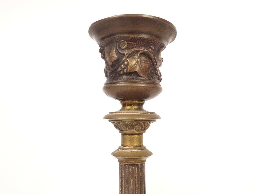 Pair Of Gilded Bronze Candlesticks With Salamander Lizards, Barbedienne, Napoleon III, 19th Century-photo-3