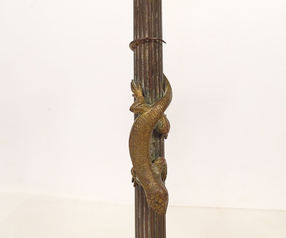 Pair Of Gilded Bronze Candlesticks With Salamander Lizards, Barbedienne, Napoleon III, 19th Century-photo-4
