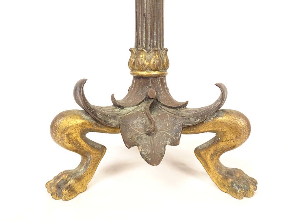 Pair Of Gilded Bronze Candlesticks With Salamander Lizards, Barbedienne, Napoleon III, 19th Century-photo-1