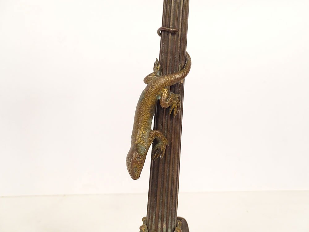 Pair Of Gilded Bronze Candlesticks With Salamander Lizards, Barbedienne, Napoleon III, 19th Century-photo-2