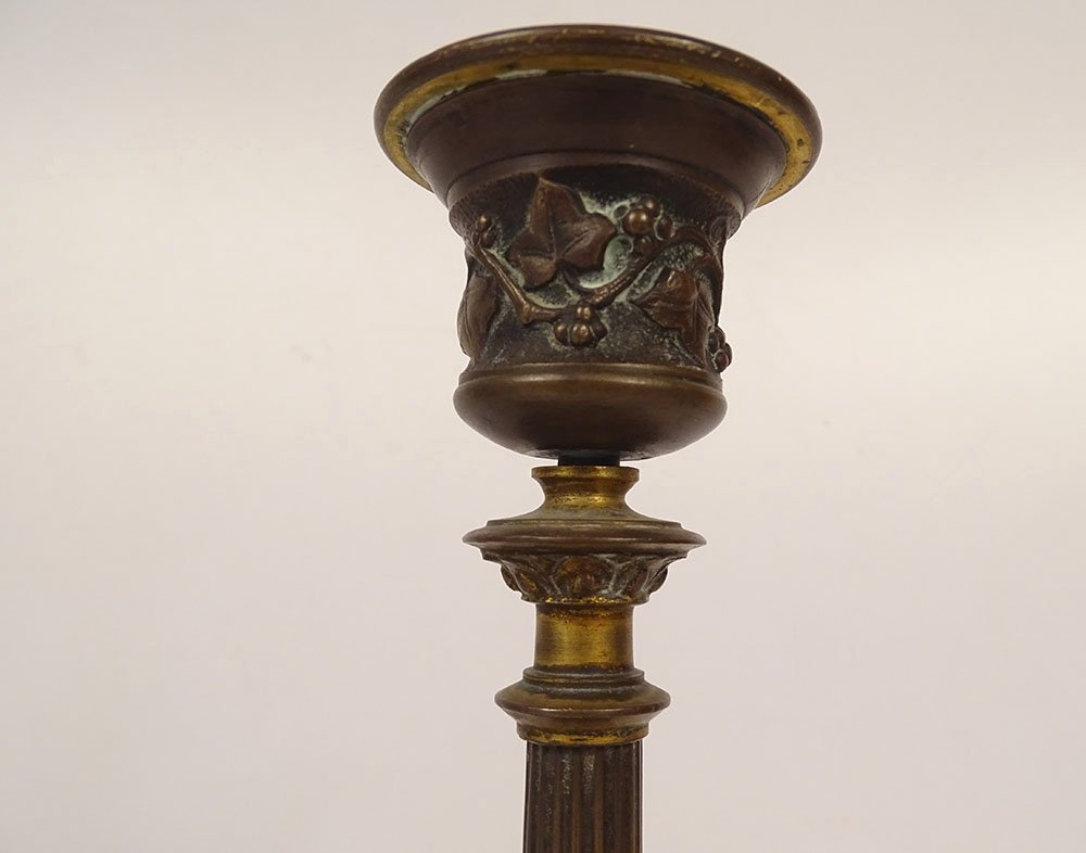 Pair Of Gilded Bronze Candlesticks With Salamander Lizards, Barbedienne, Napoleon III, 19th Century-photo-3