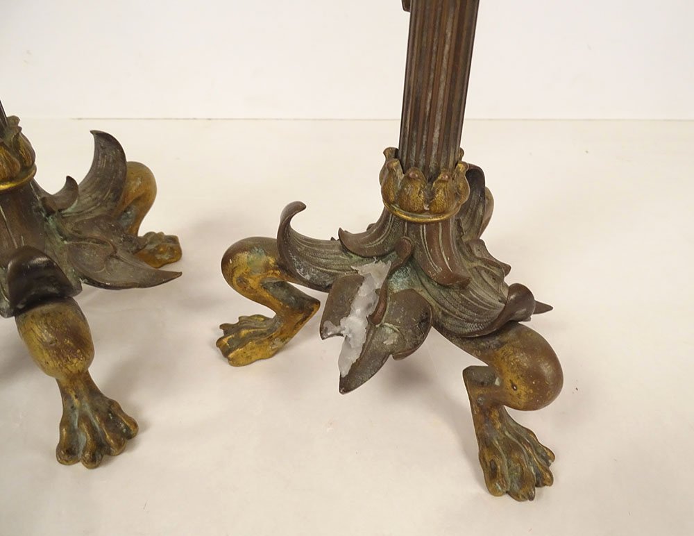 Pair Of Gilded Bronze Candlesticks With Salamander Lizards, Barbedienne, Napoleon III, 19th Century-photo-5
