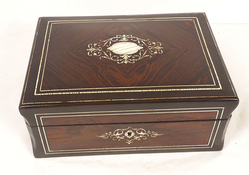 Coffret à bijoux palissandre marqueterie fleurs Napoléon III XIXème siècle-photo-2