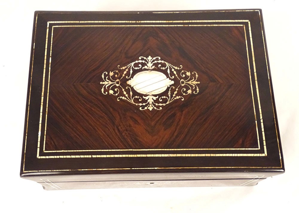 Coffret à bijoux palissandre marqueterie fleurs Napoléon III XIXème siècle-photo-3