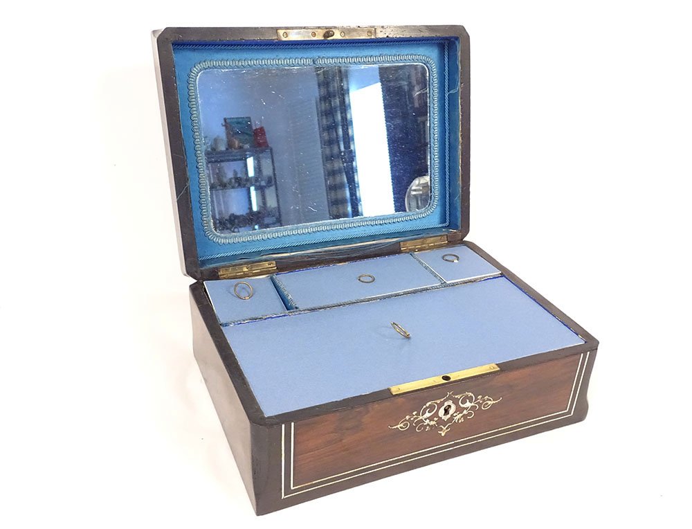 Coffret à bijoux palissandre marqueterie fleurs Napoléon III XIXème siècle-photo-5
