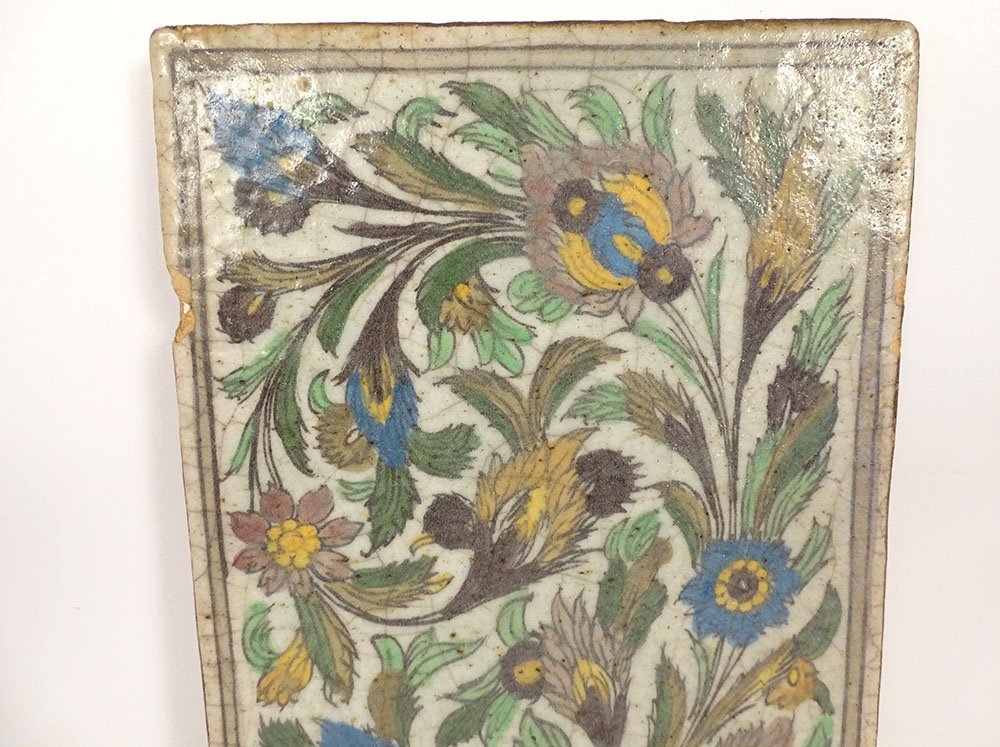 19th-century Iznik Qajar Kadjar Persian Ottoman Ceramic Decorative Tile With Floral Motifs-photo-2