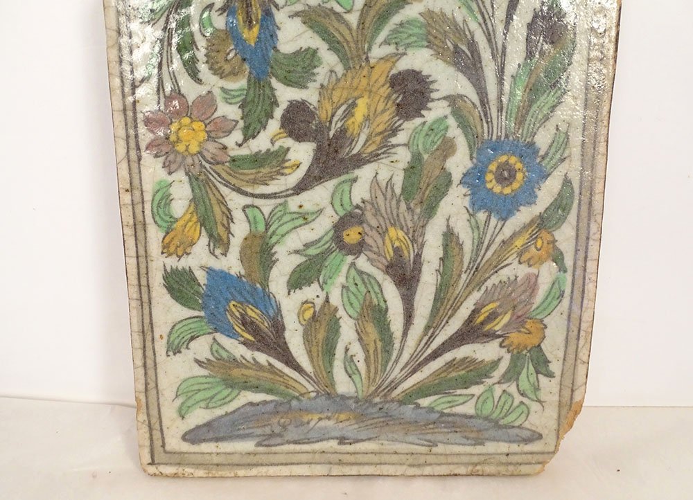 19th-century Iznik Qajar Kadjar Persian Ottoman Ceramic Decorative Tile With Floral Motifs-photo-3