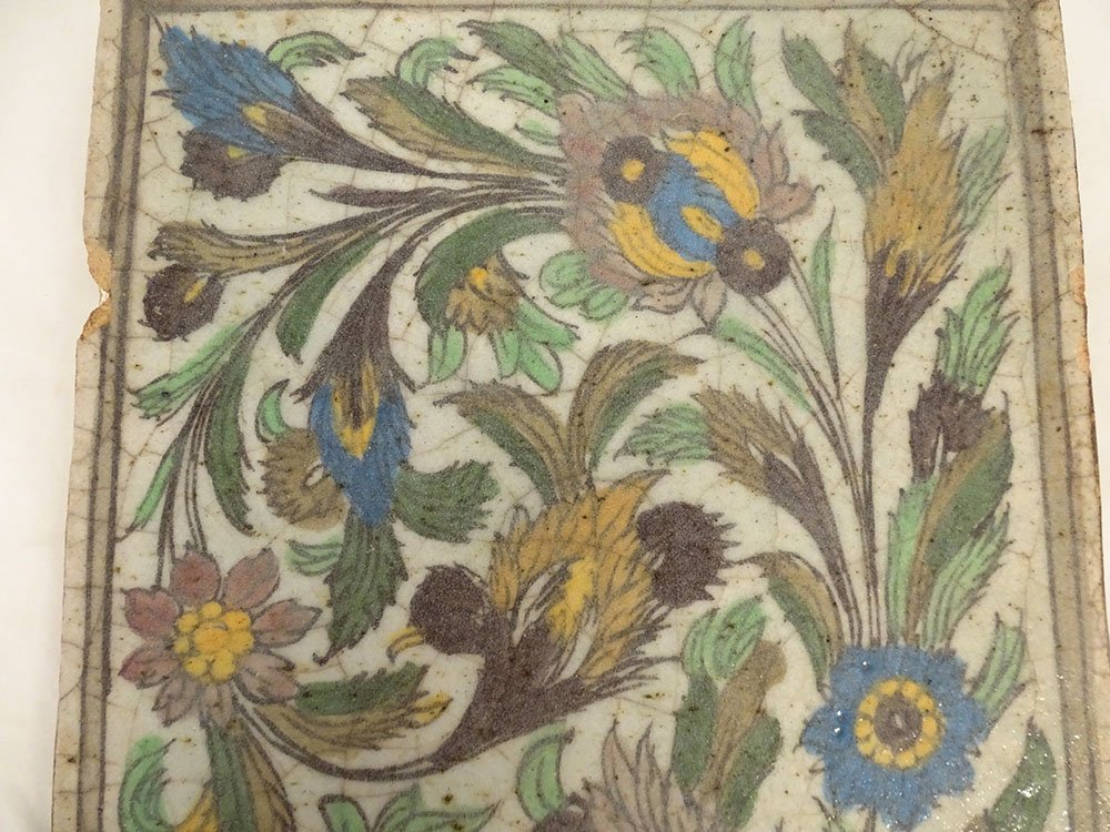 19th-century Iznik Qajar Kadjar Persian Ottoman Ceramic Decorative Tile With Floral Motifs-photo-4