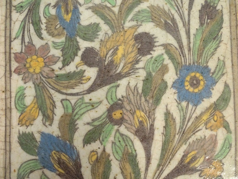 19th-century Iznik Qajar Kadjar Persian Ottoman Ceramic Decorative Tile With Floral Motifs-photo-1