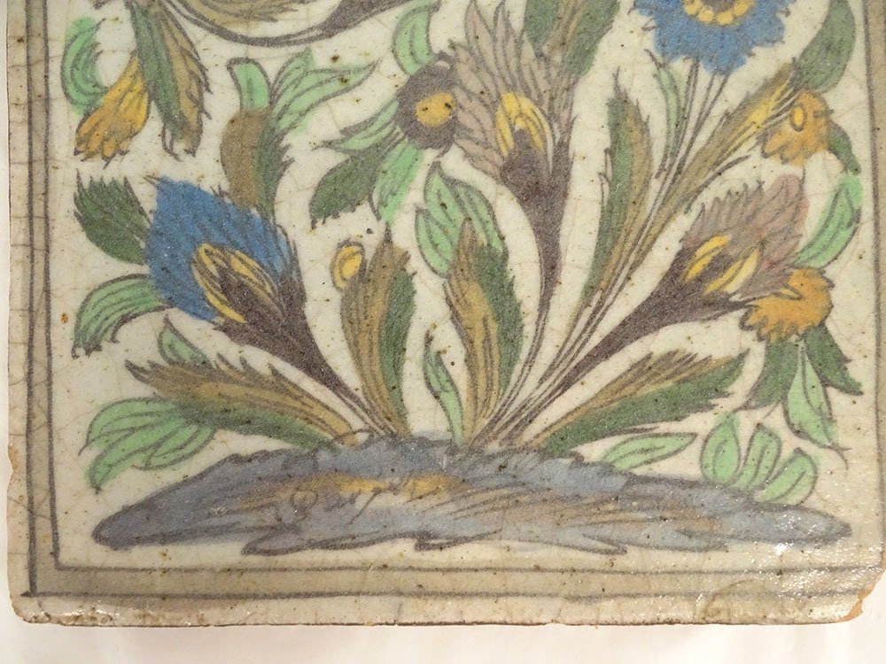 19th-century Iznik Qajar Kadjar Persian Ottoman Ceramic Decorative Tile With Floral Motifs-photo-2
