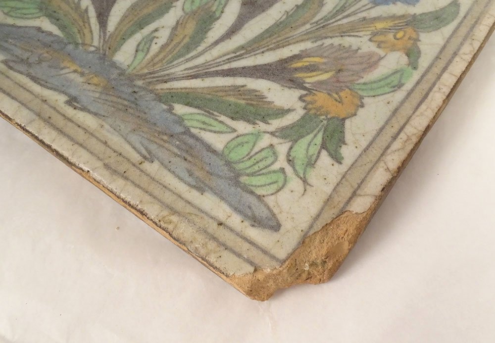19th-century Iznik Qajar Kadjar Persian Ottoman Ceramic Decorative Tile With Floral Motifs-photo-3