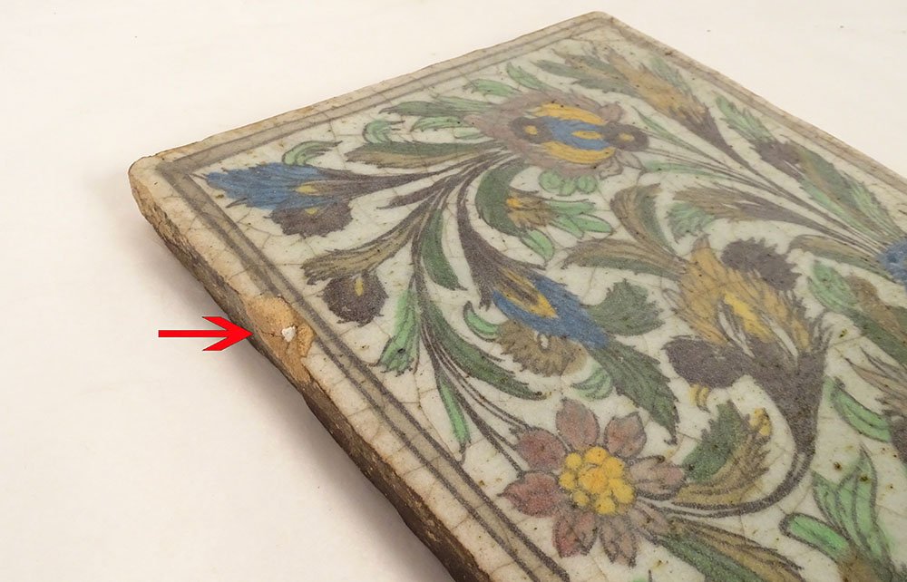 19th-century Iznik Qajar Kadjar Persian Ottoman Ceramic Decorative Tile With Floral Motifs-photo-4