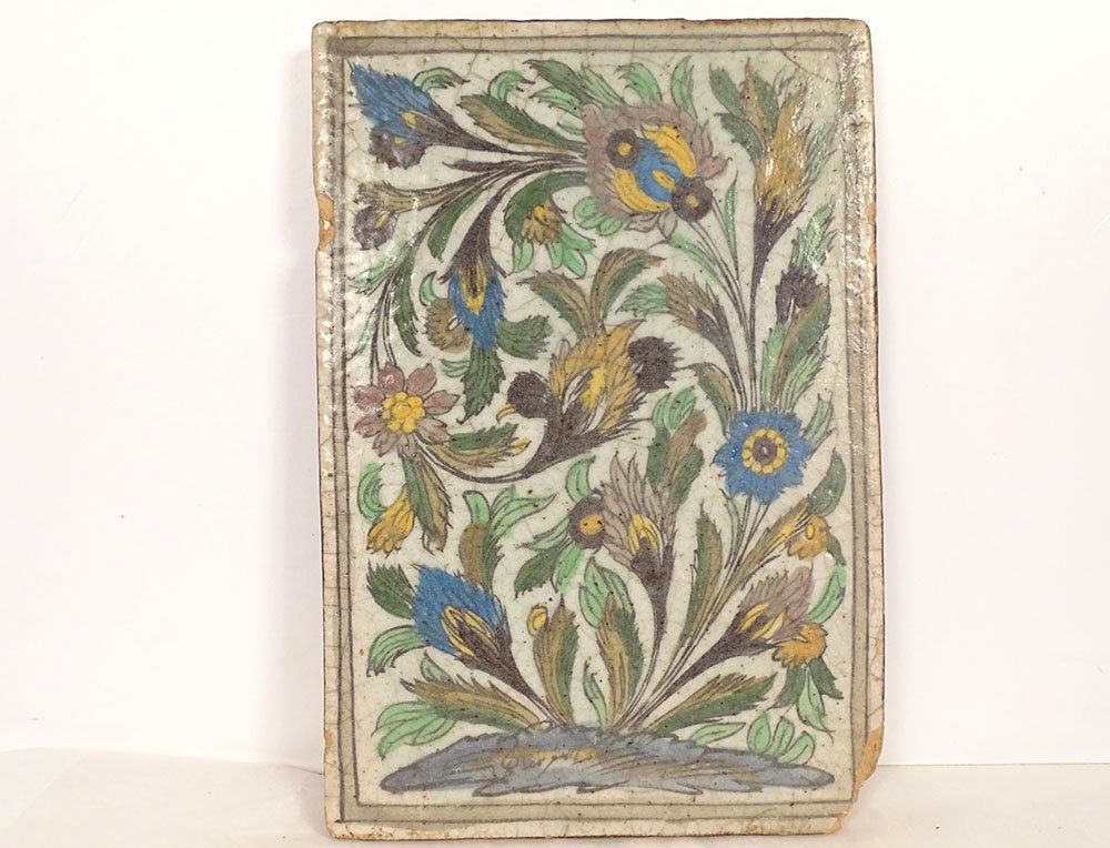 19th-century Iznik Qajar Kadjar Persian Ottoman Ceramic Decorative Tile With Floral Motifs