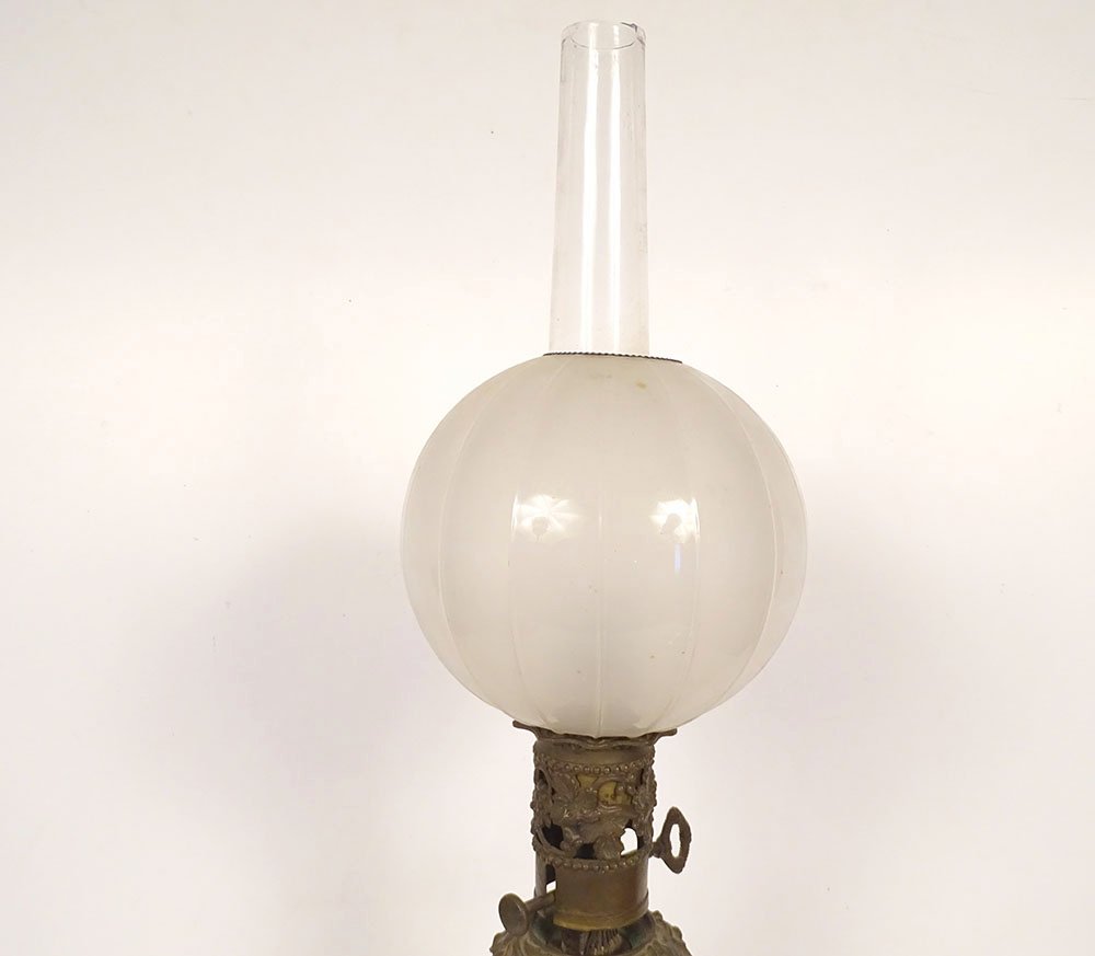Lampe pétrole porcelaine chinoise personnages bronze globe Napoléon III 19è-photo-2