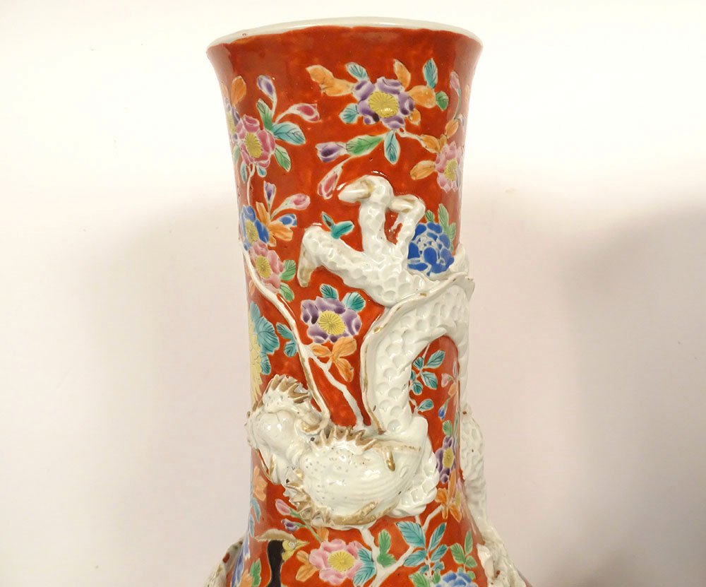 Paire vases porcelaine Arita Japon Hichozan Shinpo Monzaemon dragons XIXème-photo-2